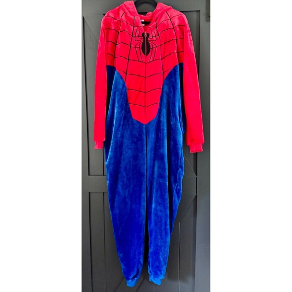 Unisex Spiderman Hooded One Piece Pajamas Adult Costume Halloween - Picture 3 of 6